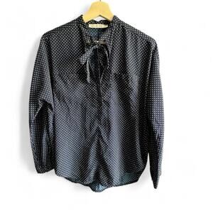 Abercrombie & Fitch Dark Blue Polka Dot Top with bow detail